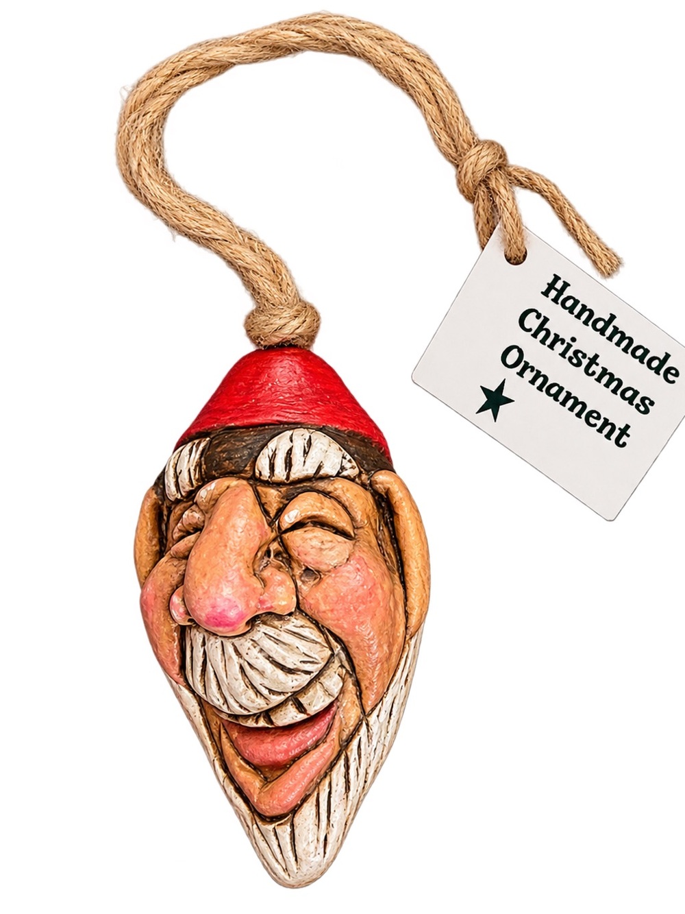 Handmade Santa Face Christmas Ornament - Red Hat